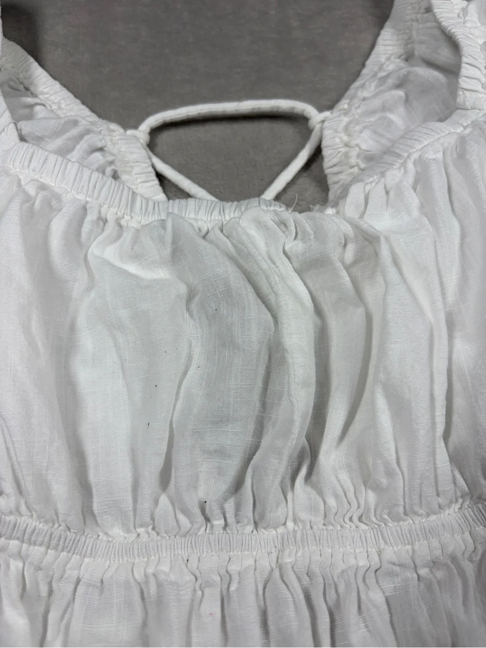 Free People White 100% Cotton Cropped Puff Sleeve Lace Up Blouse Top Size Large